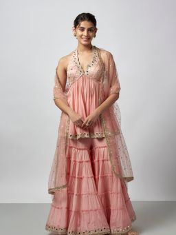 Gopi Vaid - Charvi Pink Embroidered Kurta with Sharara and Dupatta