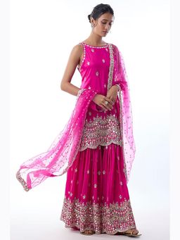 Gopi Vaid - Yukta Pink Embroidered Kurta with Sharara and Dupatta