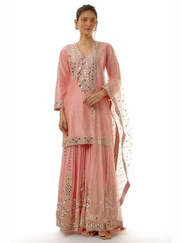 Gopi Vaid - Ekantika Pink Floral Kurta with Sharara and Dupatta
