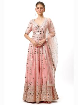 Gopi Vaid - Aasmi Pink Embroidered Anarkali Kurta with Palazzo and Dupatta