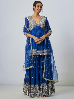 Gopi Vaid - Inika Blue Embroidered Kurta with Sharara and Dupatta