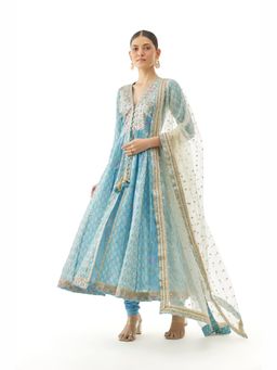 Gopi Vaid - Reyna Blue Floral Anarkali Kurta with Churidar and Dupatta