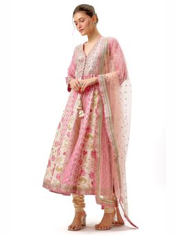 Gopi Vaid - Reyna Pink Floral Anarkali Kurta with Churidar and Dupatta
