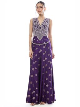 Gopi Vaid - Mehnaaz Purple Floral Top with Pant