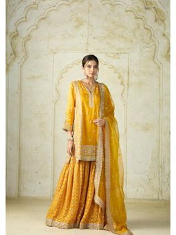 Gopi Vaid - Mumtaz Mustard Embroidered Kurta with Sharara and Dupatta