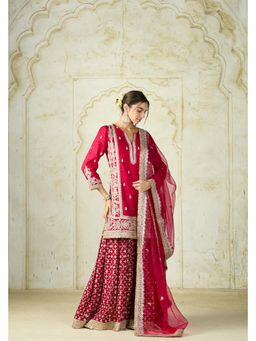 Gopi Vaid - Mumtaz Red Embroidered Kurta with Sharara and Dupatta