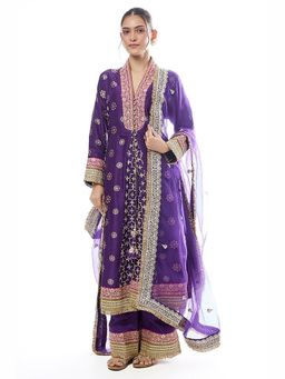 Gopi Vaid - Mehrunissa Purple Embroidered Anarkali Kurta with Palazzo and Dupatta