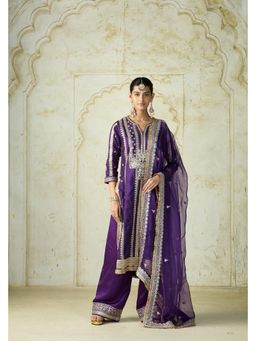 Gopi Vaid - Lakshmi Purple Embroidered Kurta with Palazzo and Dupatta
