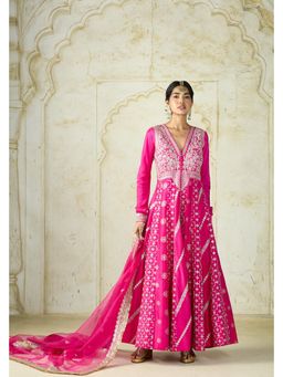 Gopi Vaid - Meher Pink Embroidered Anarkali Kurta with Palazzo and Dupatta