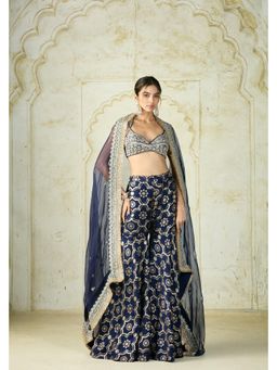 Gopi Vaid - Farhat Navy Blue Embroidered Blouse with Sharara and Dupatta