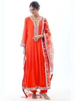 Gopi Vaid - Arushi Orange Embroidered Anarkali Kurta with Pant and Dupatta