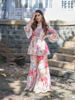 Gopi Vaid - House Multi-Colour Floral Kurta with Sharara