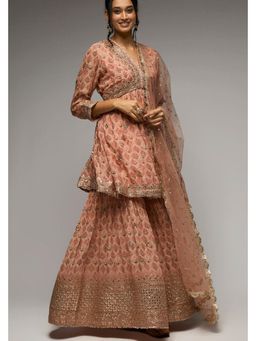 Gopi Vaid - Nusrat Pink Floral Kurta with Sharara and Dupatta