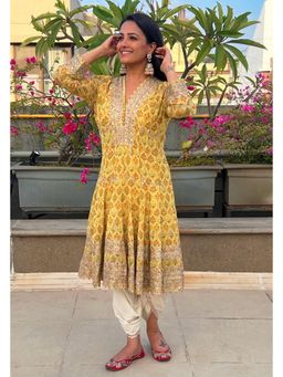 Gopi Vaid - Nusrat Yellow Floral Kurta with Dhoti Pant