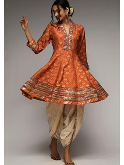 Gopi Vaid - Tillla Orange Embroidered Kurta with Dhoti Pant