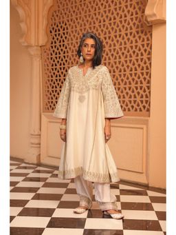 Sheetal Batra - Aiman - Daisy Ivory Short Knee Length Embroidered Choga Kurta With Salwar