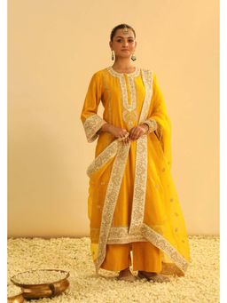 Sheetal Batra - Asmira - Mustard Long Embroidered Kurta With Palazzo & Dupatta