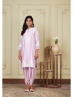 Sheetal Batra - Ayanna - Periwinkle Lavender Short Embroidered Kurta With Dhoti