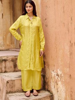 EKOHUM - Embroidered Silk Green Kurta With Pant Co-Ord's