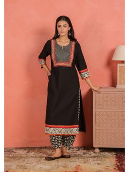 EKOHUM - Cotton Dobby Black Kurta With Pant Co-Ord's