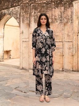 EKOHUM - Printed Modal Black Kurta With Pant Co-Ord's