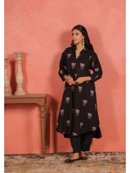 EKOHUM - Cotton Slub Black Kurta With Salwar