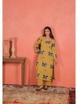 EKOHUM - Cotton Slub Yellow Kurta With Pant