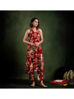 EKOHUM - Printed Maroon Kurta With Pant Co-Ord's