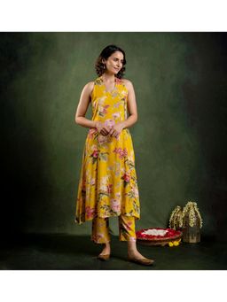 EKOHUM - Modal Embroidered Mustard Kurta With Pant Co-Ord's