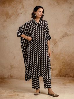 EKOHUM - Monochromatic Printed Modal Black Kurta With Pant Co-Ord's