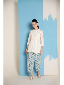 EKOHUM - Dobby Short White Kurta With Pant Co-Ord's