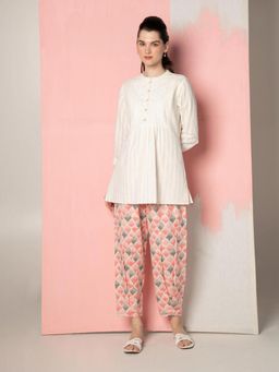 EKOHUM - Dobby Short White Kurta With Pant Co-Ord's
