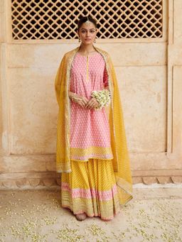EKOHUM - Gota Work Pink Kurta With Sharara And Dupatta