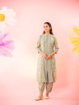 EKOHUM - Floral Printed Green Kurta With Salwar Co-Ord's