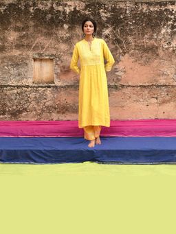 EKOHUM - Gota Work Cotton Yellow Kurta With Pant