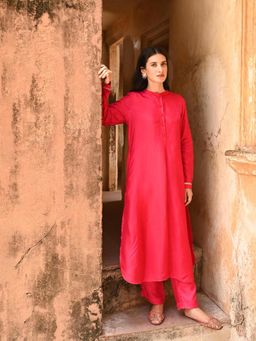 EKOHUM - Silk Pink Kurta With Pant Co-Ord's