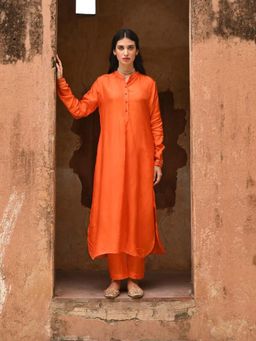 EKOHUM - Silk Orange Kurta With Pant Co-Ord's