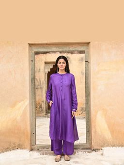 EKOHUM - Silk Purple Kurta With Pant Co-Ord's