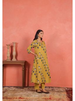 EKOHUM - Cotton Slub Comfort Fit A-Line Yellow Kurta Pant