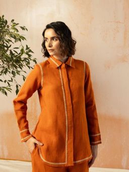 EKOHUM - Pure Linen Comfort Fit Rust Shirt With Pant Co-Ord's