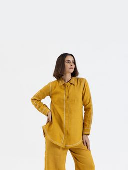 EKOHUM - Pure Linen Comfort Fit Mustard Shirt With Pant Co-Ord's