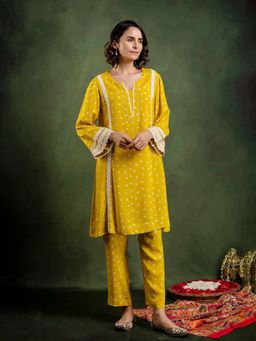 EKOHUM - Printed Modal Yellow Kurta With Pant Co-Ord's