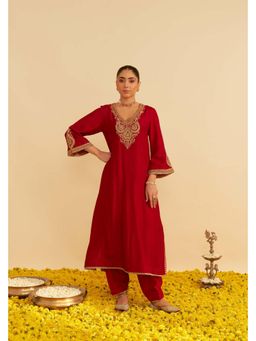 Sheetal Batra - Hayat - Deep Red Long Embroidered Kurta With Salwar