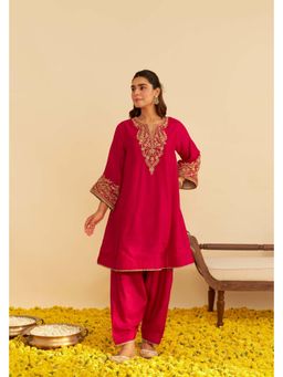 Sheetal Batra - Marwa - Pink Short Embroidered Chauga Kurta With Salwar
