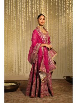 Sheetal Batra - Mazneen - Hot Pink Embroidered Kurta With Sharara And Dupatta