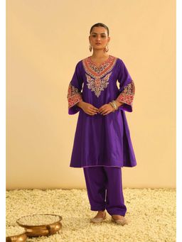 Sheetal Batra - Mehrish - Purple Short Kalidaar Embroidered Choga Kurta With Salwar