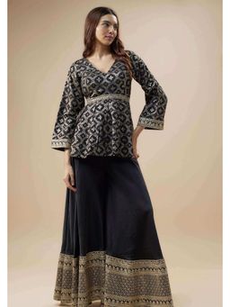 MONK & MEI - Hafsa Women Black Brocade Woven Top With Sharara