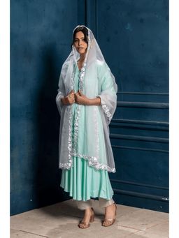 MONK & MEI - Jhanvi Women Turquoise Anarkali Kurta With Pant And Dupatta