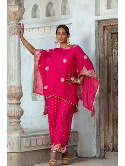 MONK & MEI - Dilruba Women Pink Silk Embellished Cape And Top With Pant