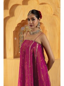 MONK & MEI - Neelam Women Pink Silk Embroidered Top With Sharara